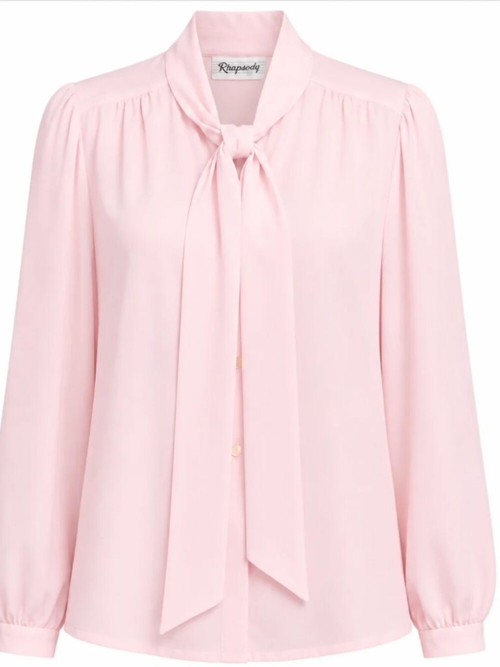 Vintage Rhapsody Light Pink Bow Blouse | Made in USA – Small/Medium
